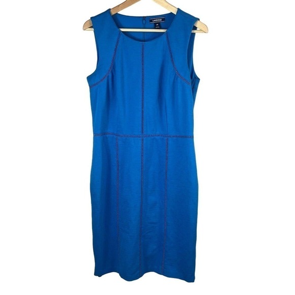 Lands End Blue Sleeveless Sheath Dress Size 14 Career Work Stretch - Picture 1 of 12